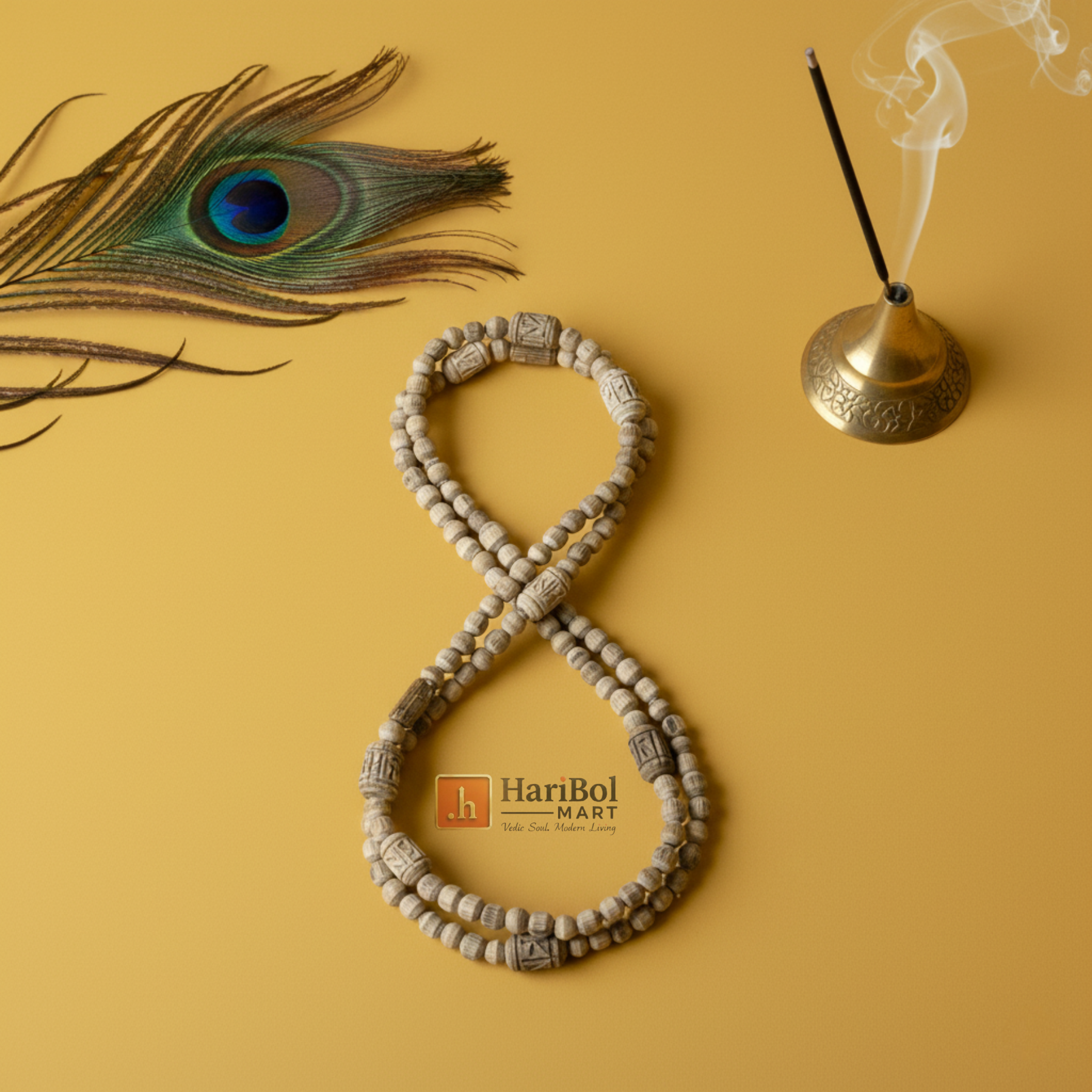 1 Round ISKCON Tulsi Kanthi Mala | Radha Naam Carving Beads 5mm