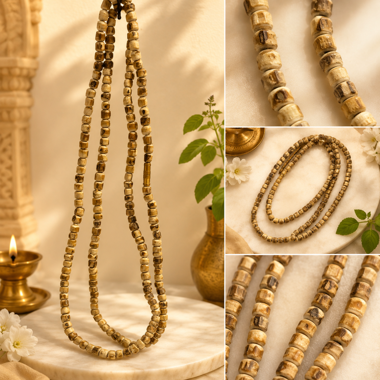 Handmade 2 round Tulsi Mala 4mm with original natural Tulsi wood beads for chanting meditation and bhakti lifestyle