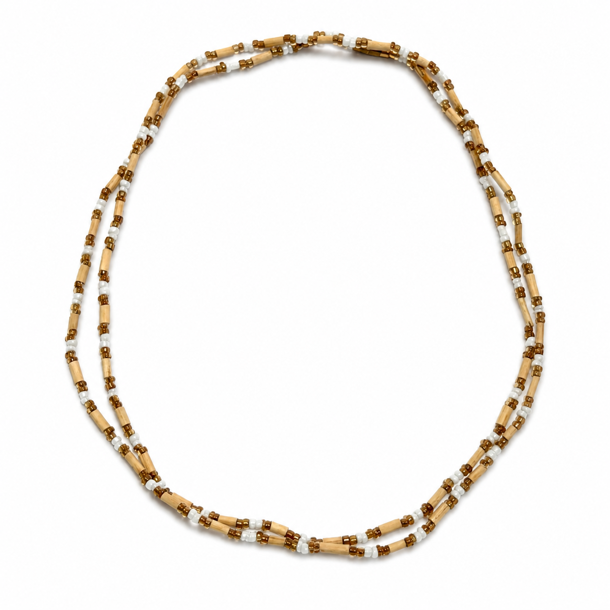 Original handmade 2 Round Tulsi Kanthi Mala with cylindrical Tulsi wood beads and gold connector