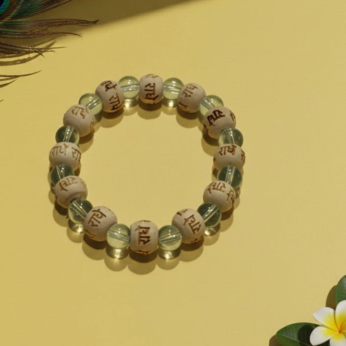 Tulsi Bead & Crystal Bracelet with Radhe Radhe Engraving