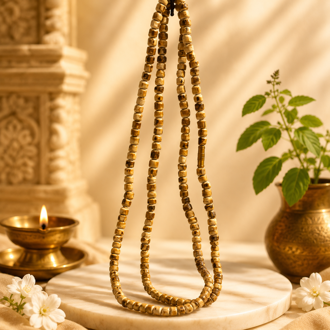 Original 5mm Tulsi Kanthi Mala 2 Round with natural Tulsi wood beads