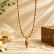 Tulsi Locket Mala – Hand-Carved Radhe Conical Pendant in Natural Tulsi Wood