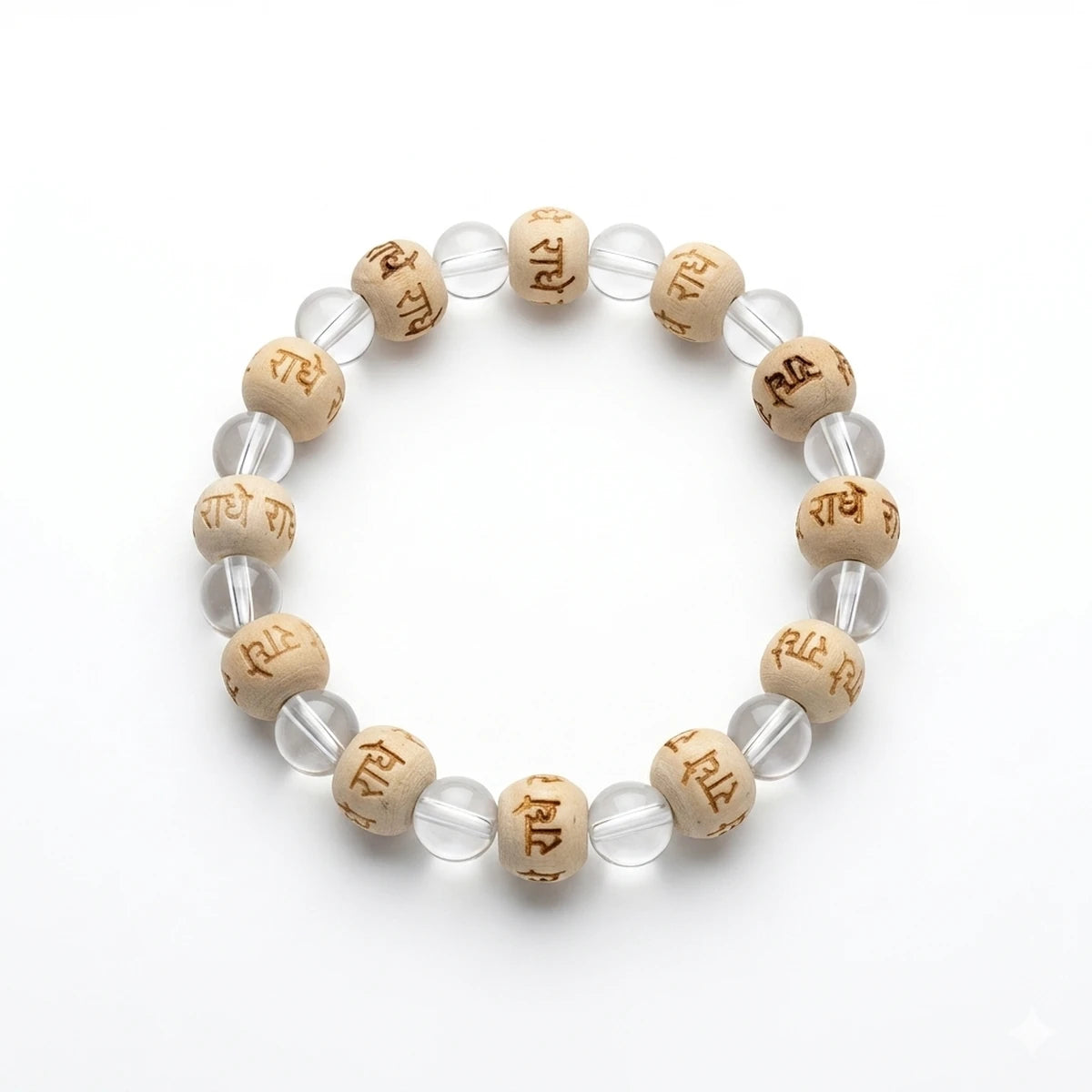 Radha Naam Wood Crystal Bracelet | Natural Devotional Bracelet for Daily Bhakti