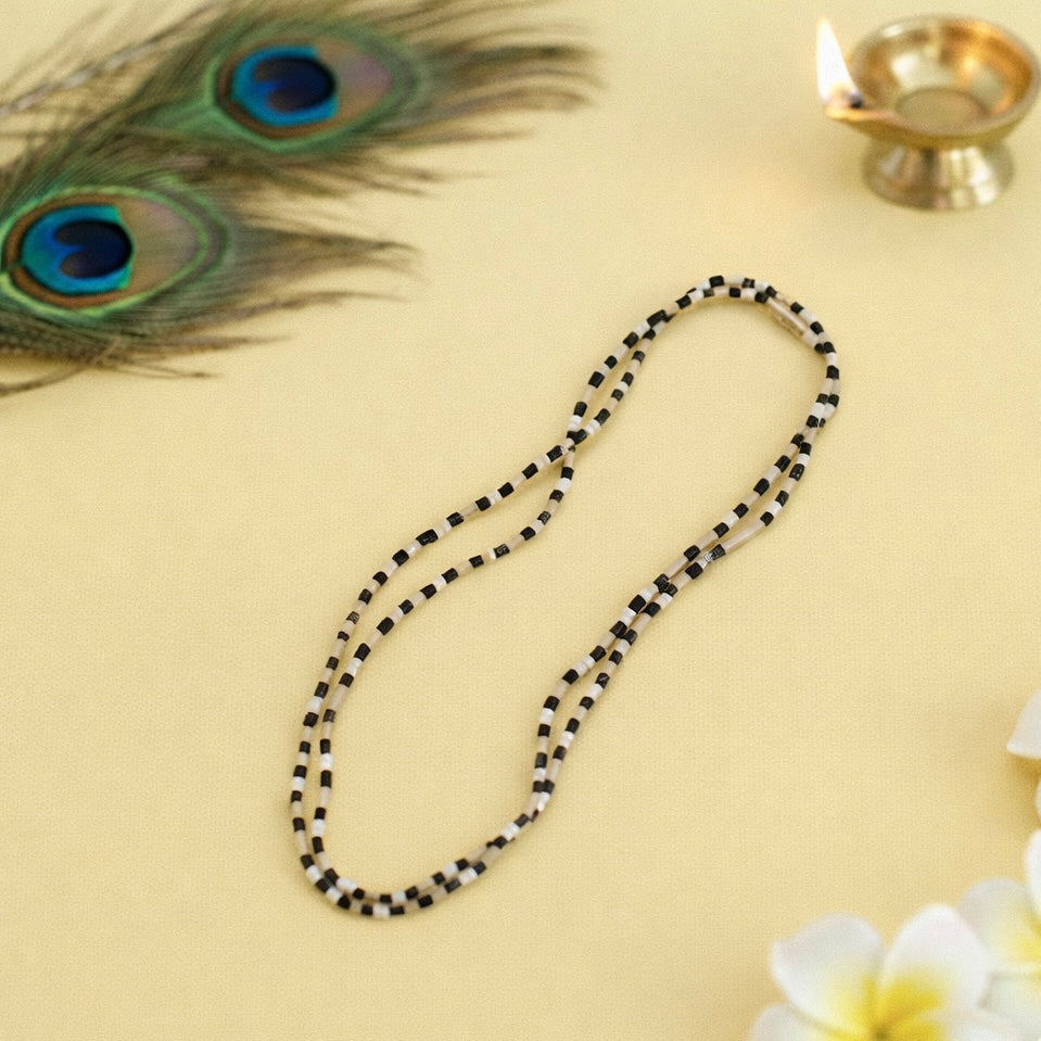 Premium Tulsi Kanthi Mala 2 Round with Black & White Crystals