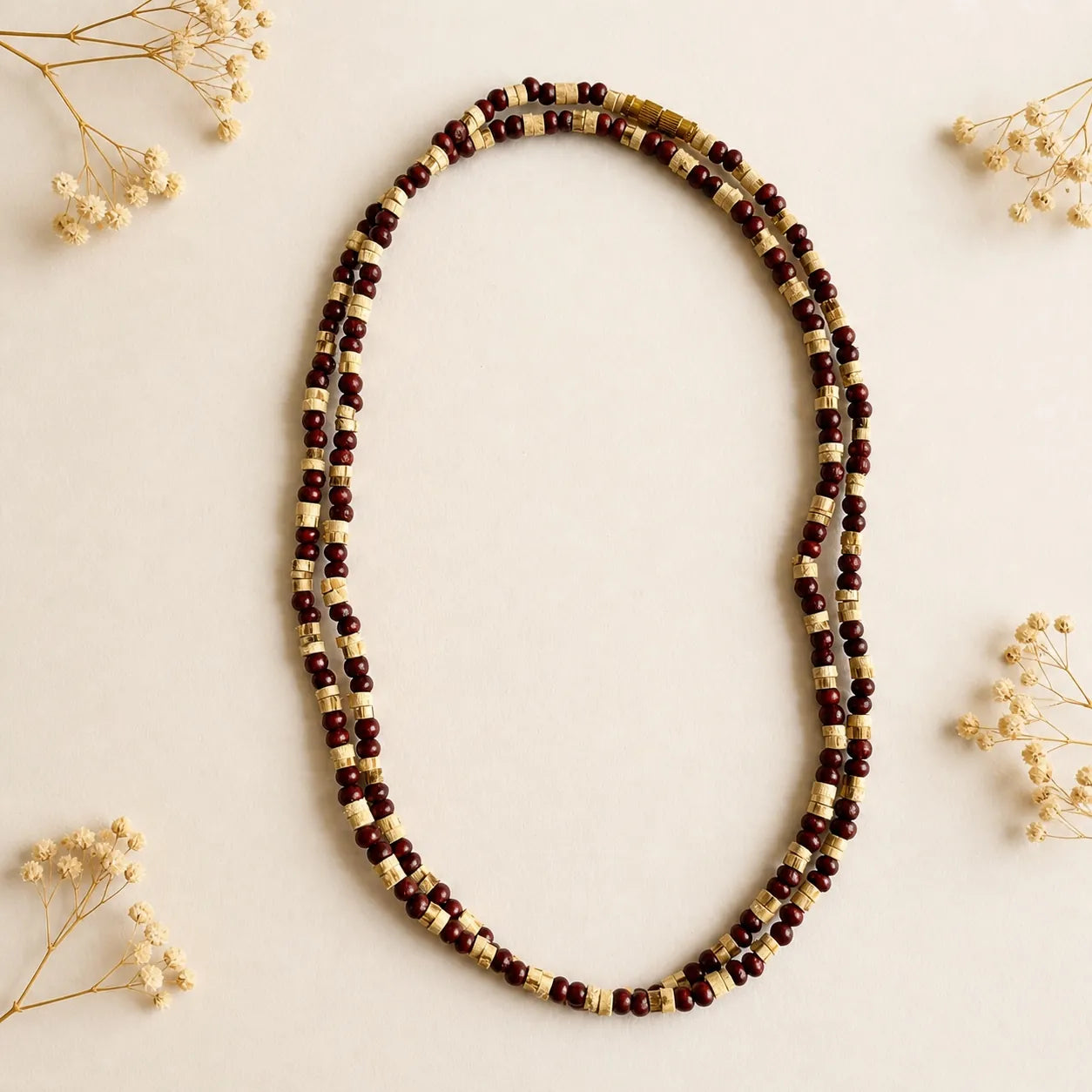 2 Round Chandan Tulsi Kanthi Mala 4mm – Sandalwood & Tulsi Necklace