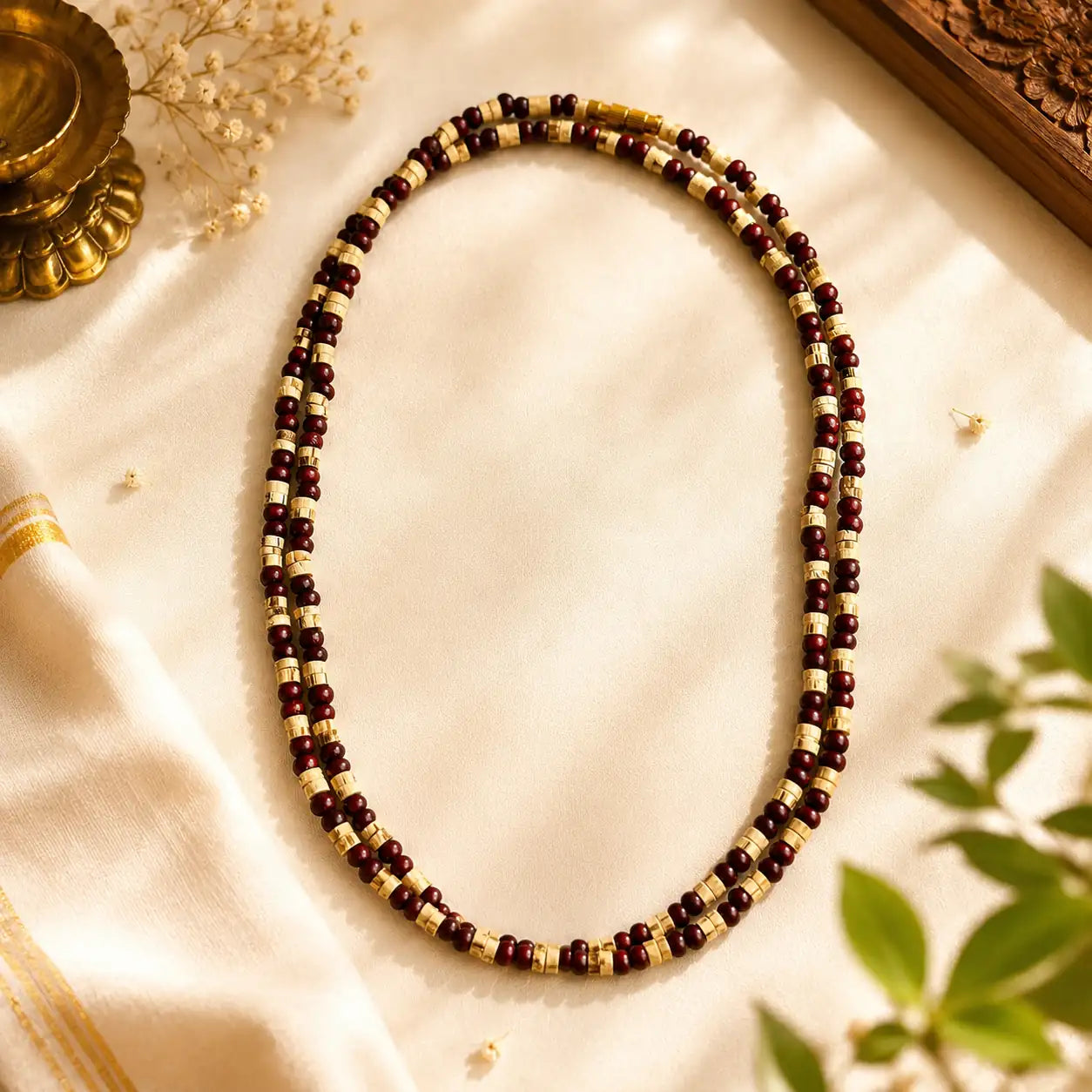 2 Round Chandan Tulsi Kanthi Mala 4mm – Sandalwood & Tulsi Necklace