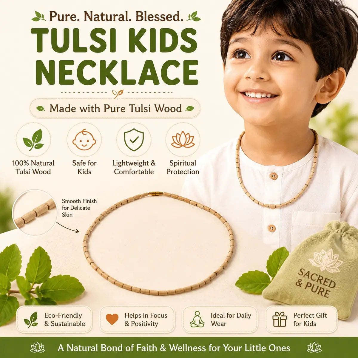 Kids Tulsi Kanthi Mala 1.5 mm – Small Beads Tulsi Necklace for Children