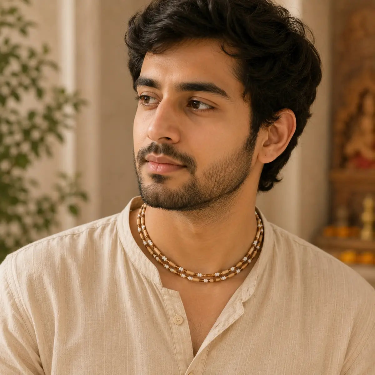 Tulsi Kanthi Mala with Crystal Beads – 2 Round Natural Tulsi Necklace