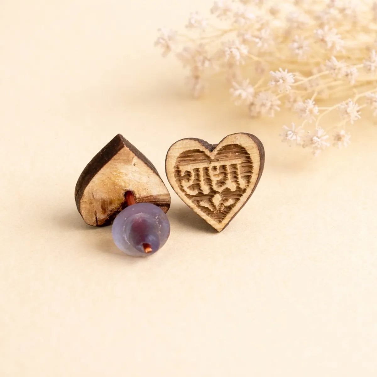 Radha Naam Tulsi Earrings (Heart Shape) – Lightweight, Handmade