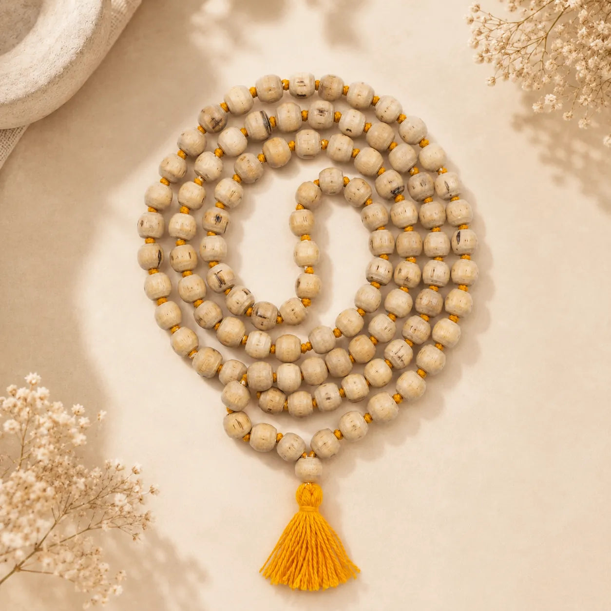 Tulsi Japa Mala 108+1 Beads 8mm – Premium Knotted Round Tulsi Mala for Chanting