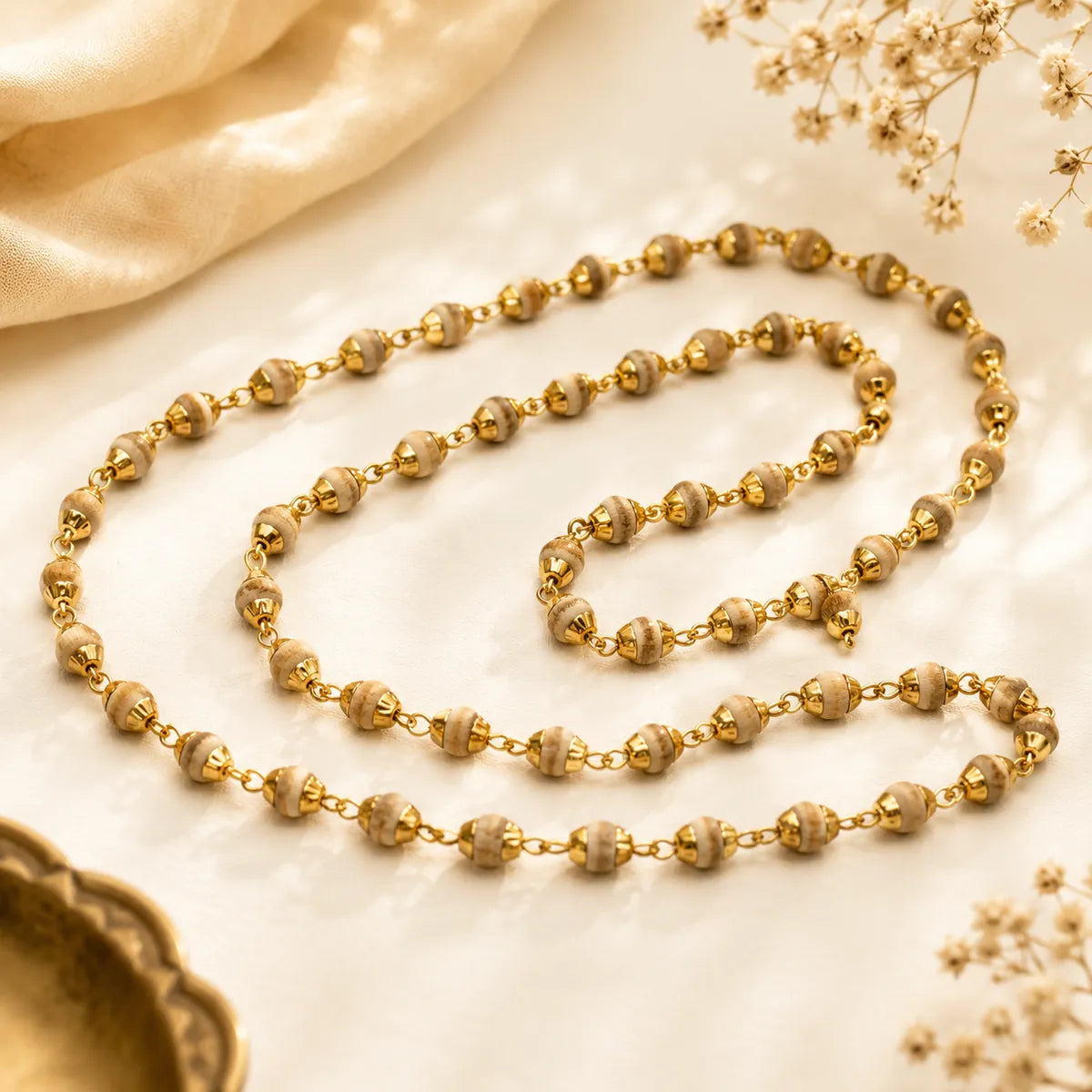 Gold Plated Tulsi Mala | Pure Tulsi Wood Necklace for Men & Women