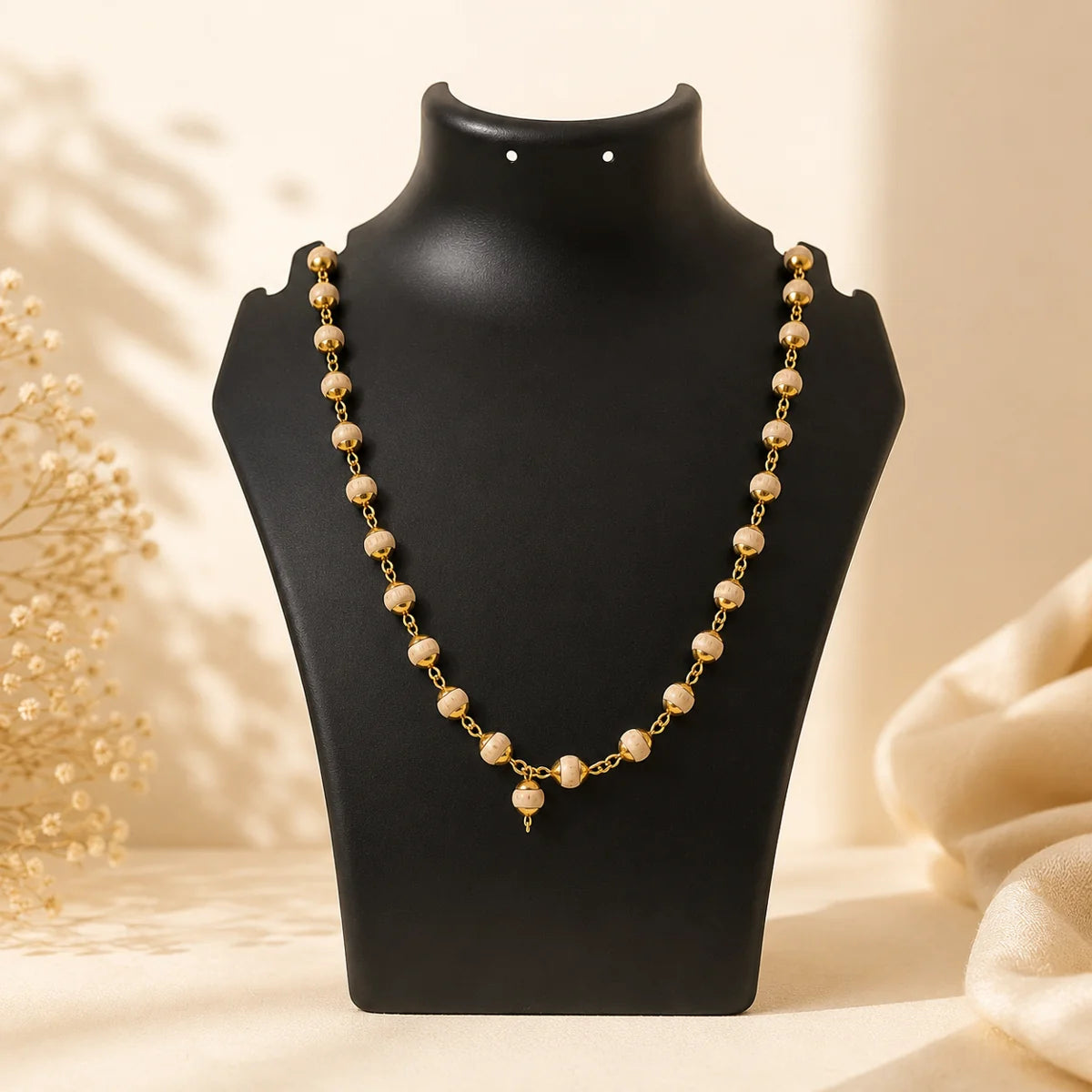 Gold Plated Tulsi Mala | Pure Tulsi Wood Necklace for Men & Women