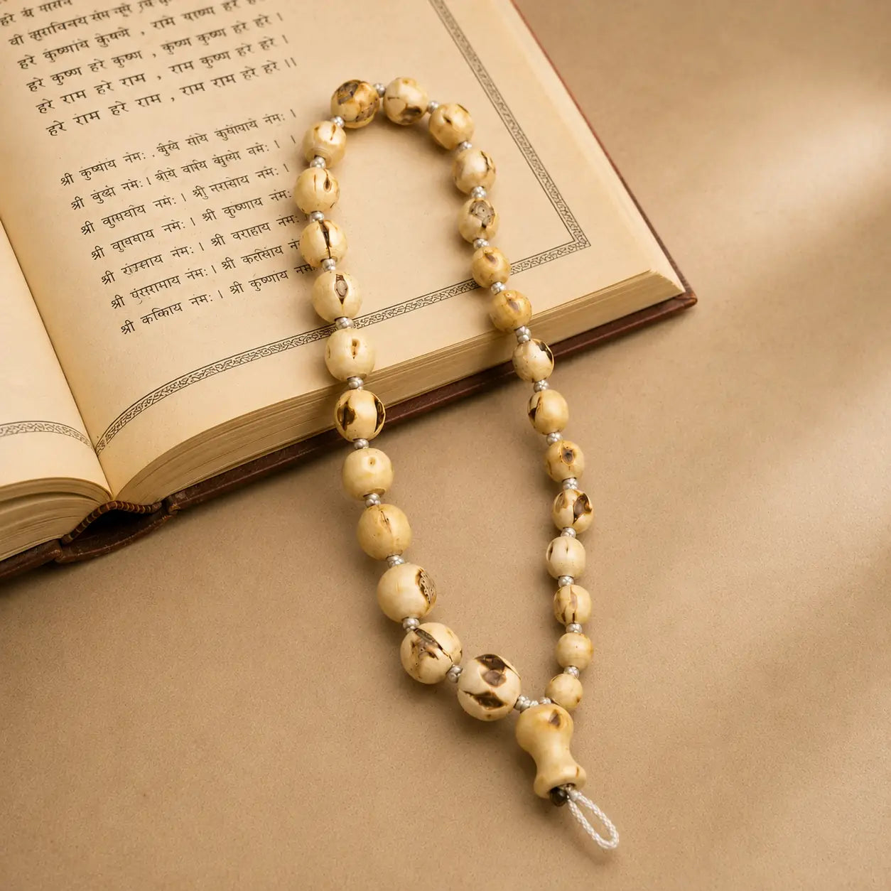 Tulsi Japa Mala 27 Beads – Natural Tulsi Wood, Graduated 8 mm to 20 mm Beads
