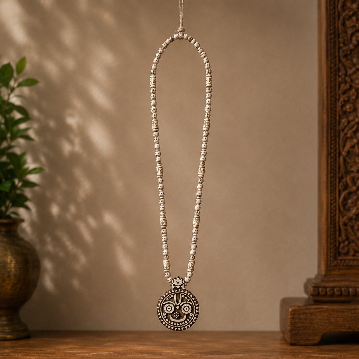 Jagannath Ji Tulsi Locket Mala – Handcrafted Natural Vrindavan Tulsi Bead Necklace