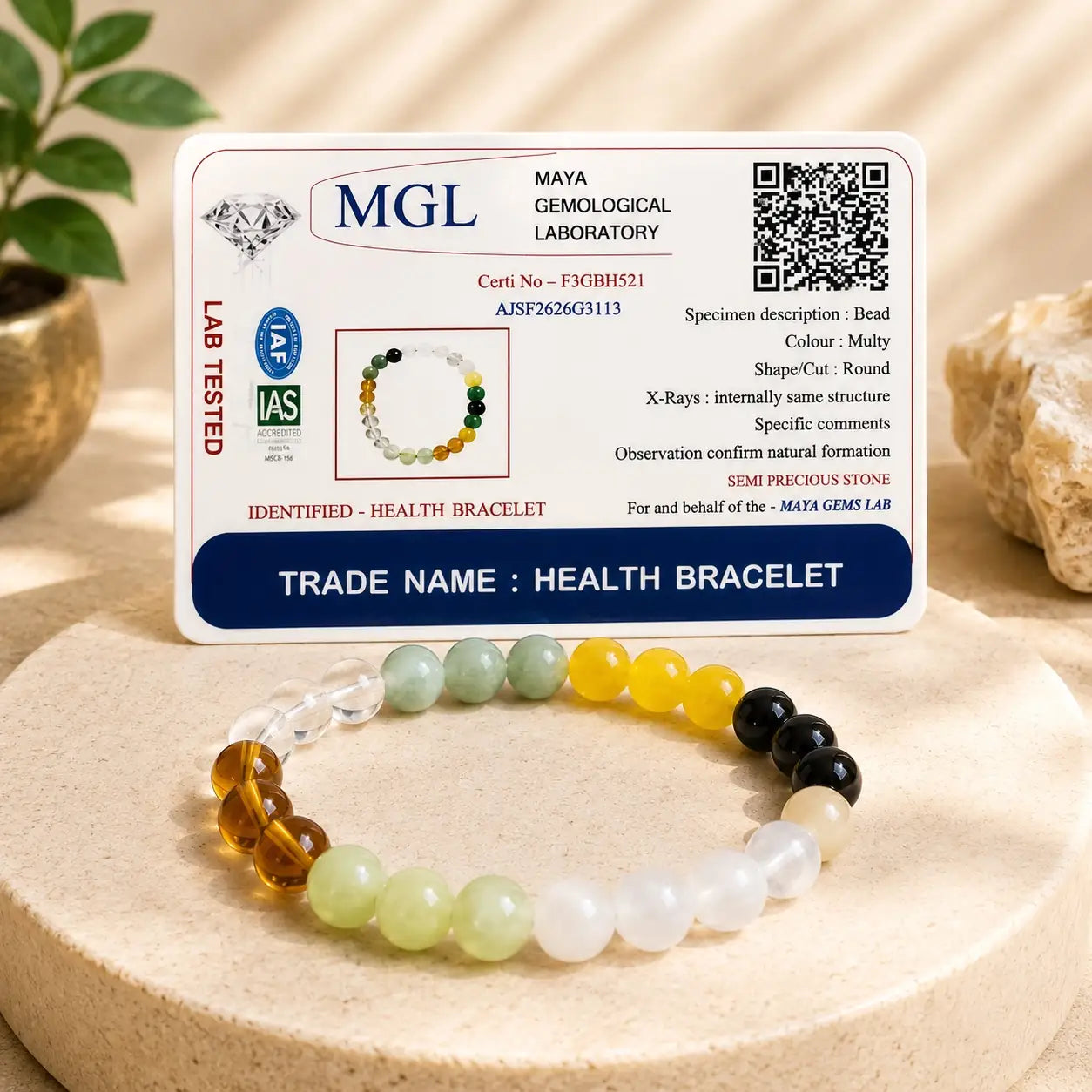 Health Bracelet | Natural Multi Crystal Bracelet for Wellness | Lab Certified