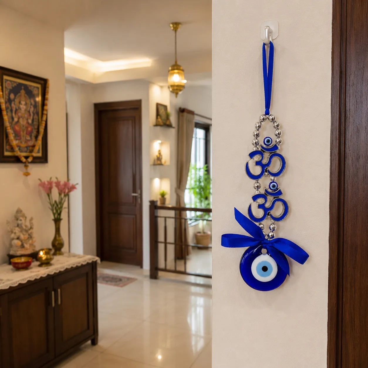 Om Evil Eye Nazar Battu Hanging for Home, Office & Shop Entrance | Blue Feng Shui Vastu Wall Hanging