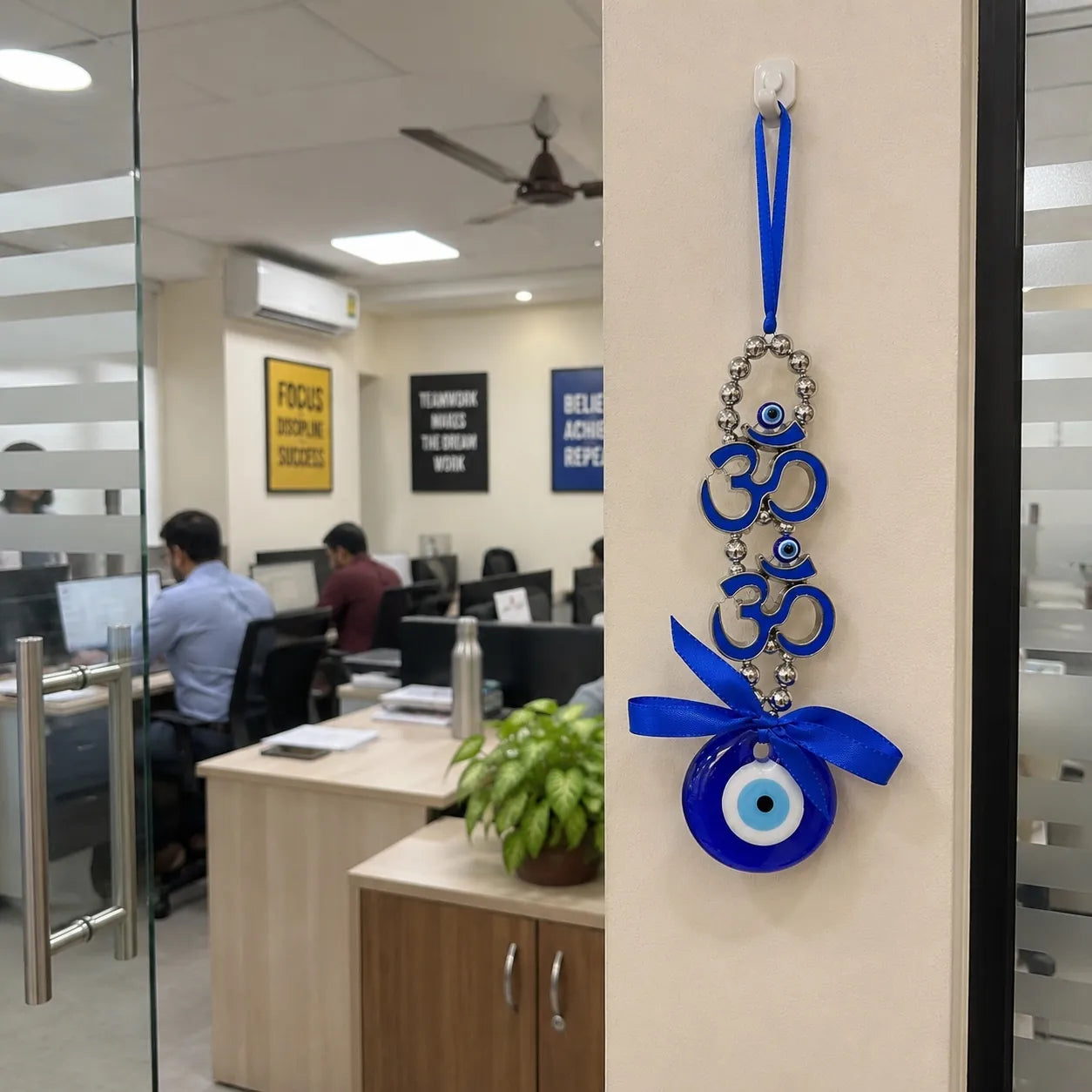 Om Evil Eye Nazar Battu Hanging for Home, Office & Shop Entrance | Blue Feng Shui Vastu Wall Hanging