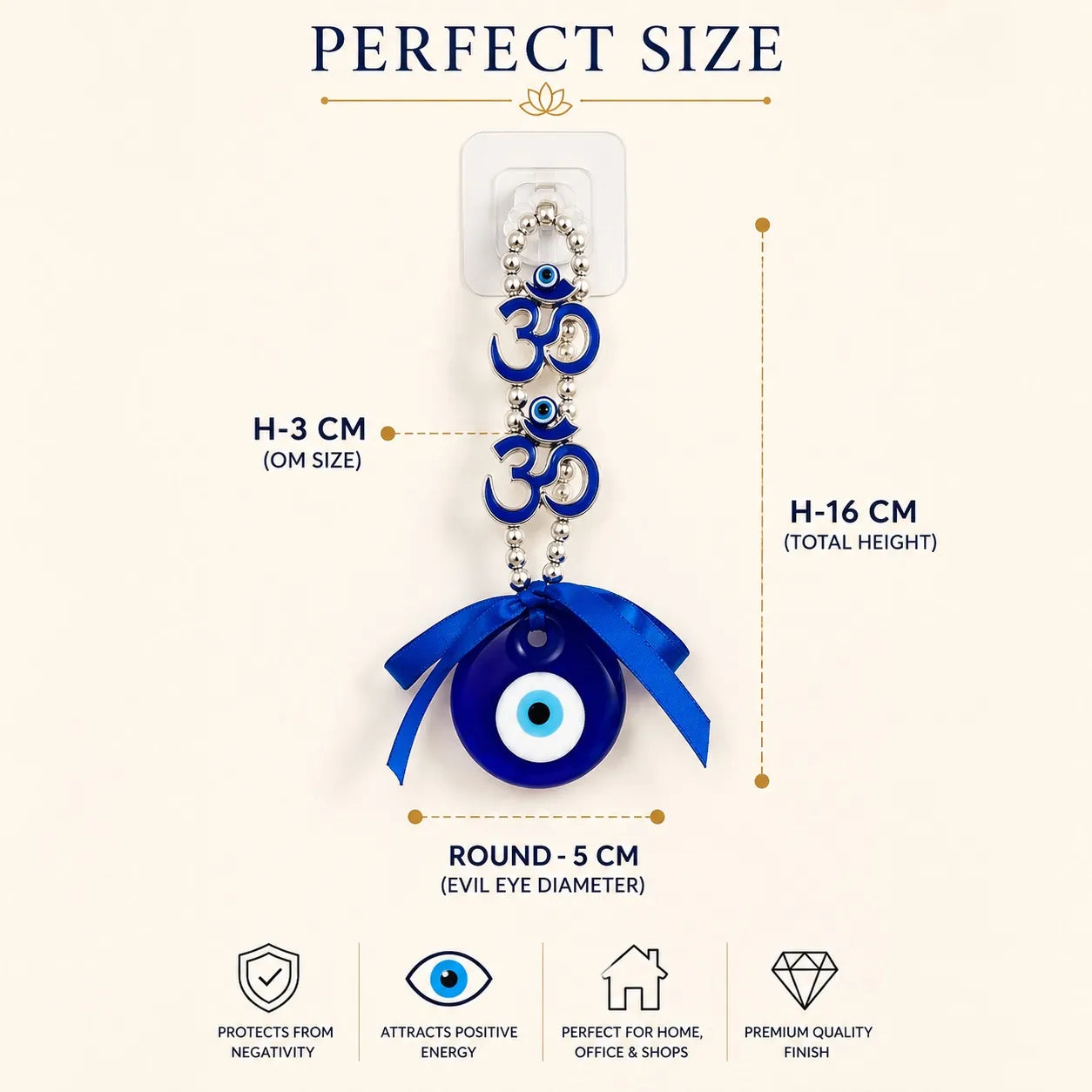 Om Evil Eye Nazar Battu Hanging for Home, Office & Shop Entrance | Blue Feng Shui Vastu Wall Hanging