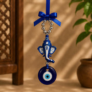 Natural Blue Evil Eye Hanging with Lord Ganesha | Nazar Battu Wall & Car Rear View Mirror Hanging