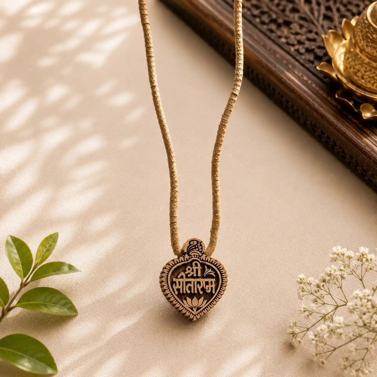 Shri Sita Ram Tulsi Locket Mala | Handmade Natural Tulsi Wood Kanthi Mala for Men & Women