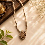 Radha Krishna Tulsi Locket Mala | Handmade Heart-Shaped Natural Tulsi Wood Kanthi Mala