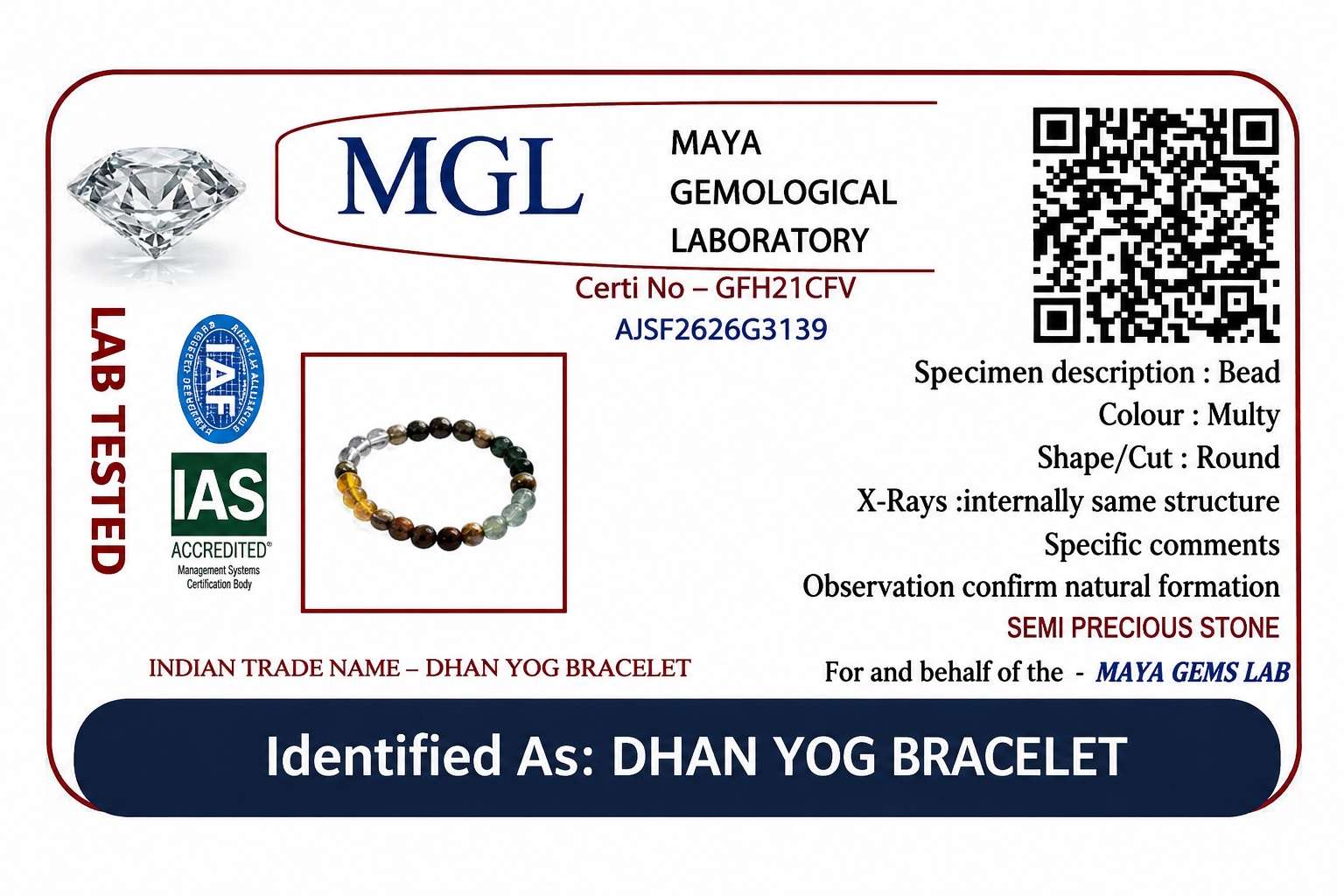 Dhan Yog Bracelet – Lab-Certified Natural Wealth & Prosperity Crystal Bracelet