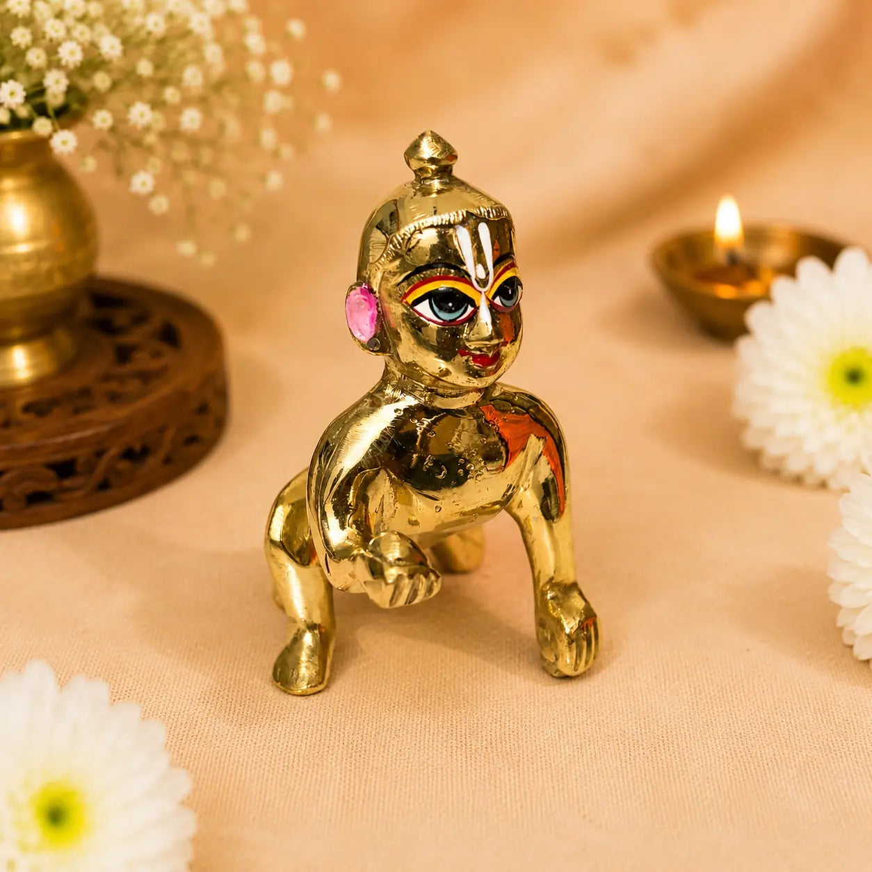 Pure Brass Laddu Gopal Murti | Bal Gopal Idol for Home Mandir & Daily Puja | Available in No. 3, 4 & 5 Sizes