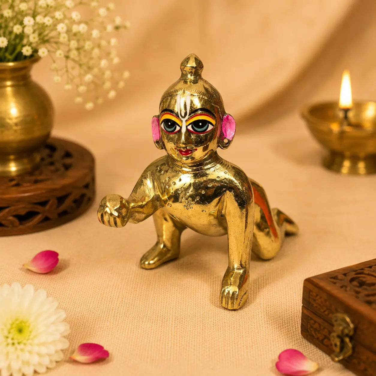 Pure Brass Laddu Gopal Murti | Bal Gopal Idol for Home Mandir & Daily Puja | Available in No. 3, 4 & 5 Sizes
