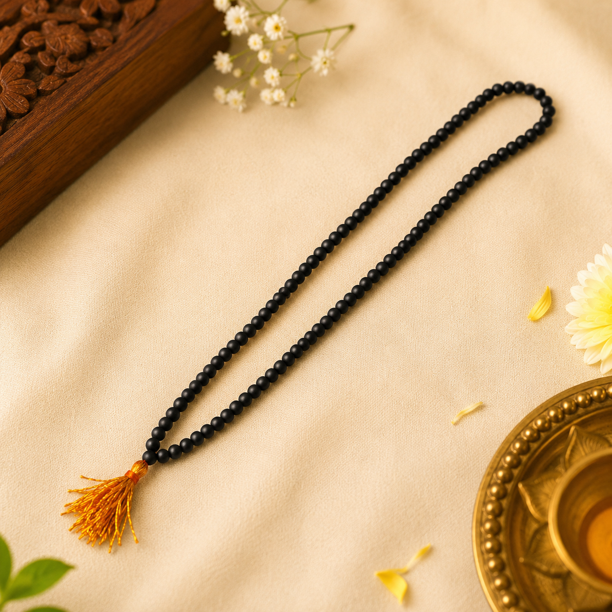 Natural Karungali Mala 108 Beads for Japa & Meditation | Ebony Wood Prayer Mala