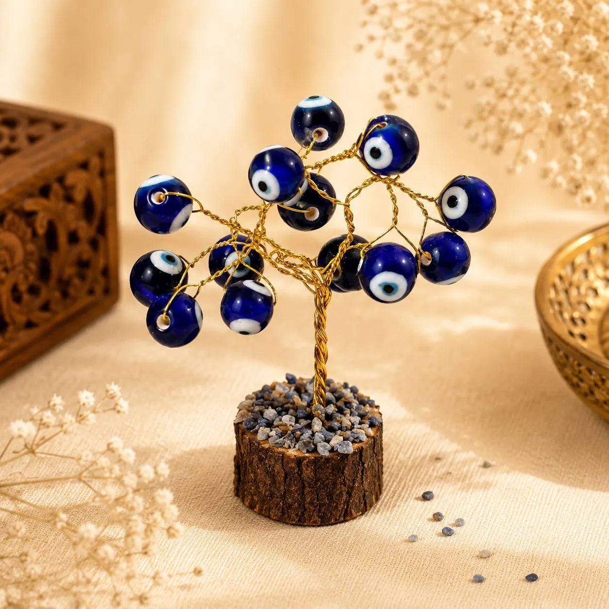 Mini Evil Eye Tree – 15 Bead Nazar Protection Lucky Tree for Home & Office Decor