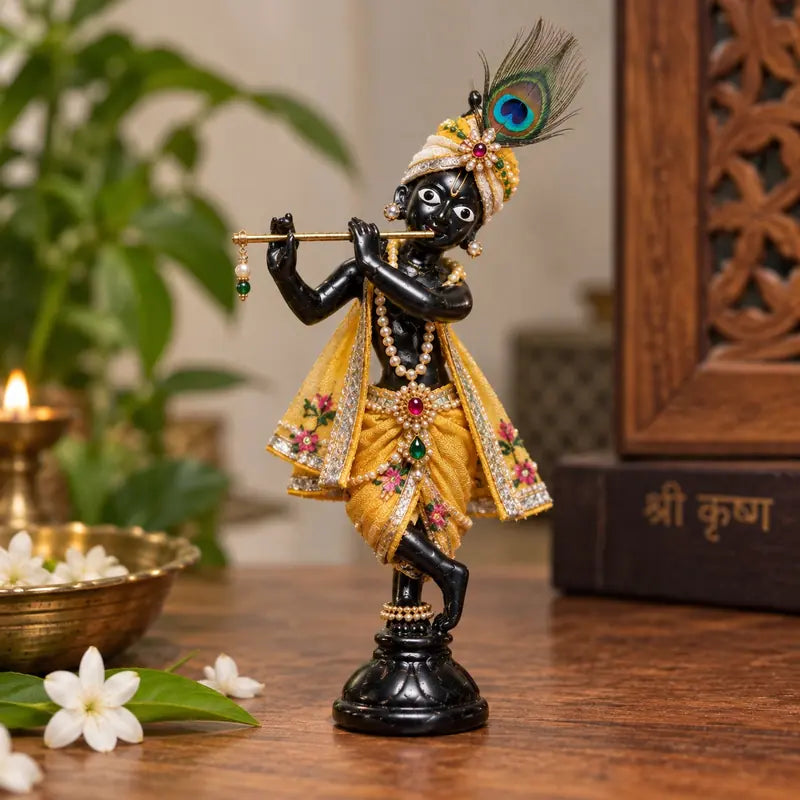 Ashtadhatu Black Krishna Idol – Tribhanga Pose