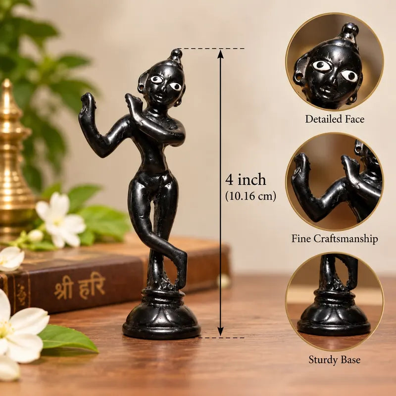 Ashtadhatu Black Krishna Idol – Tribhanga Pose