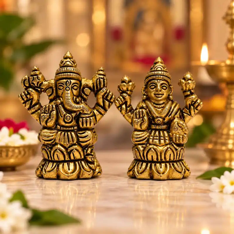 Brass Lakshmi Ganesha Idol Set - For Diwali & Home Puja