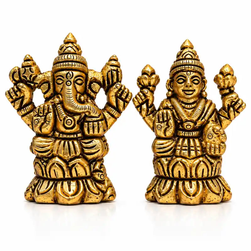 Brass Lakshmi Ganesha Idol Set - For Diwali & Home Puja