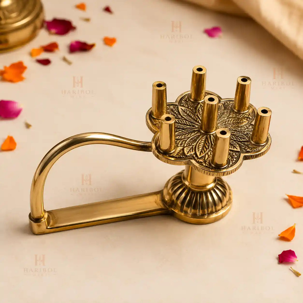 7 Seek Brass Aarti Stand - Vrindavan Temple Style