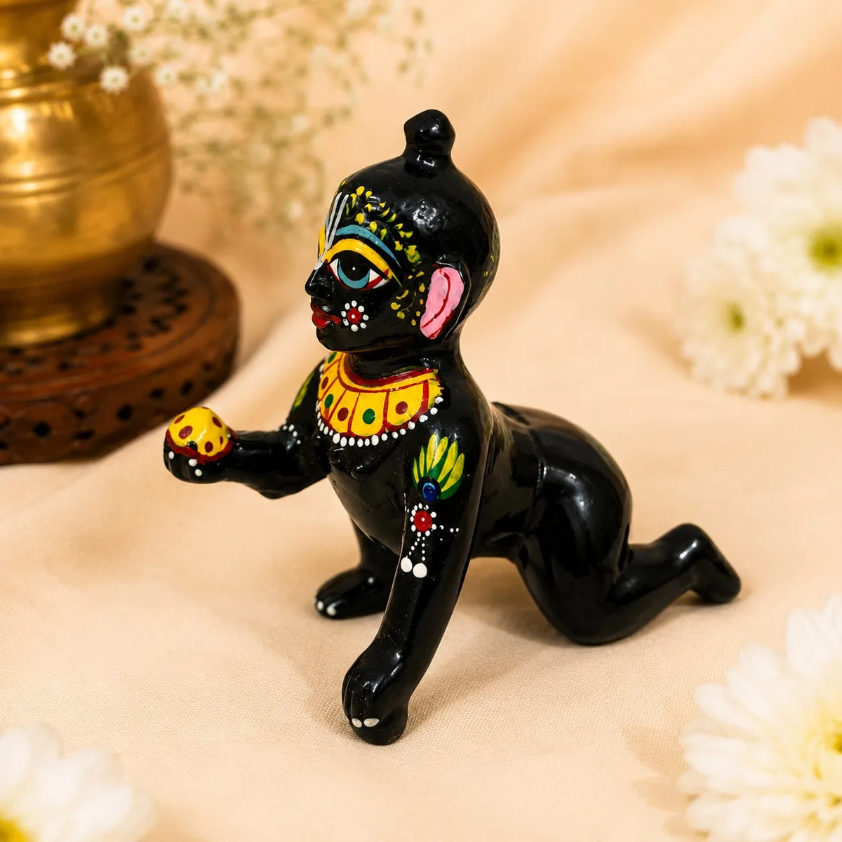 Close-up detailing of Black Brass Laddu Gopal Murti No. 2