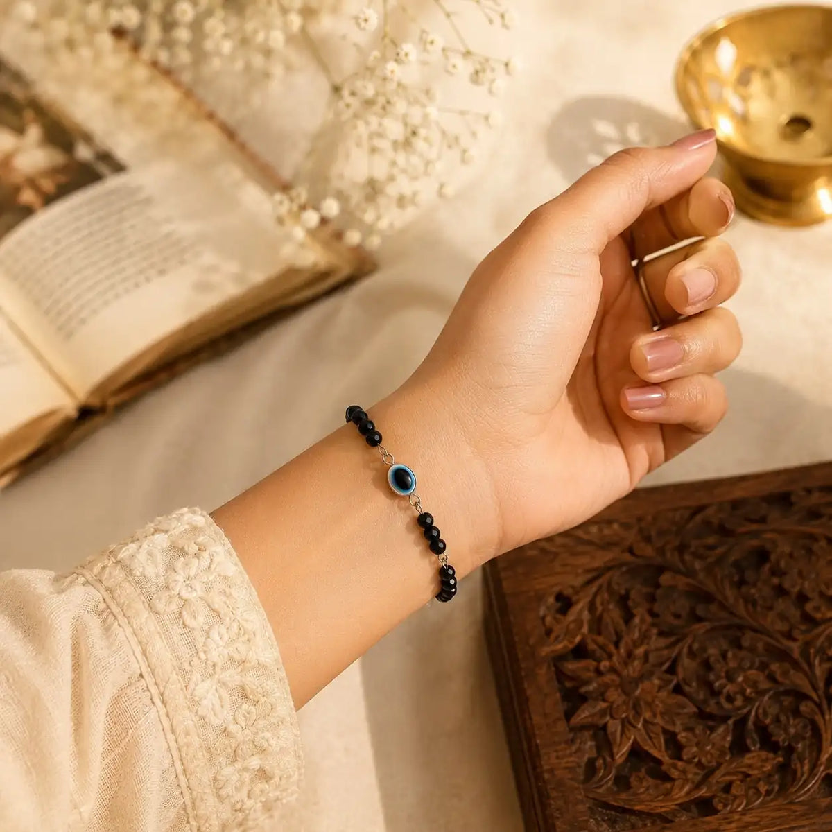 Adjustable Evil Eye Bracelet for women worn on wrist - HariBol Mart