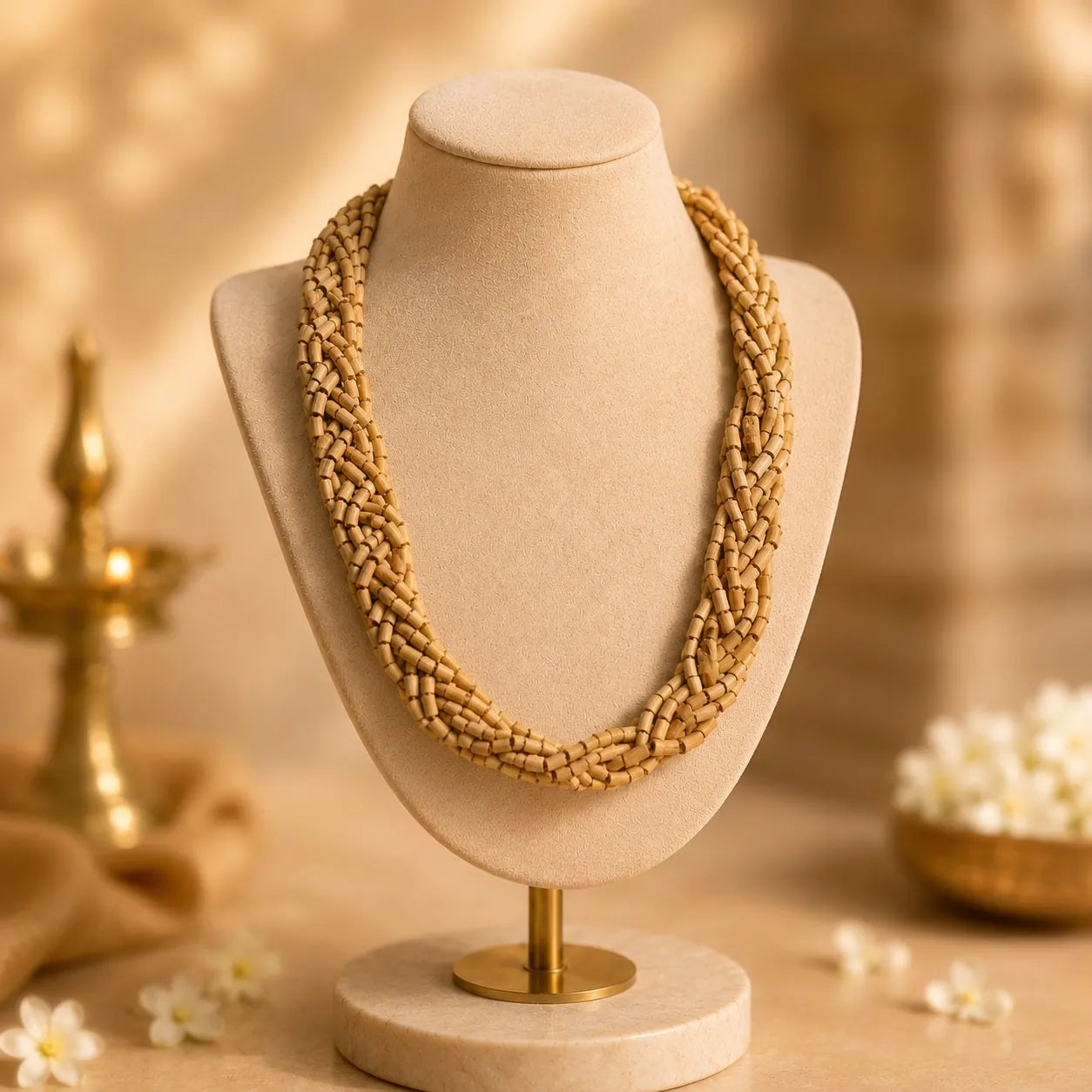 Premium Handmade 6 Layer Twisted Tulsi Kanthi Mala made from natural Tulsi wood with braided multi-strand design for men and women