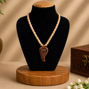Radha Naam Tulsi Locket Mala with leaf-shaped pendant
