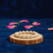 Premium Radhe Radhe ISKCON Tulsi Bracelet handcrafted in Vrindavan - Main product view by HariBol Mart