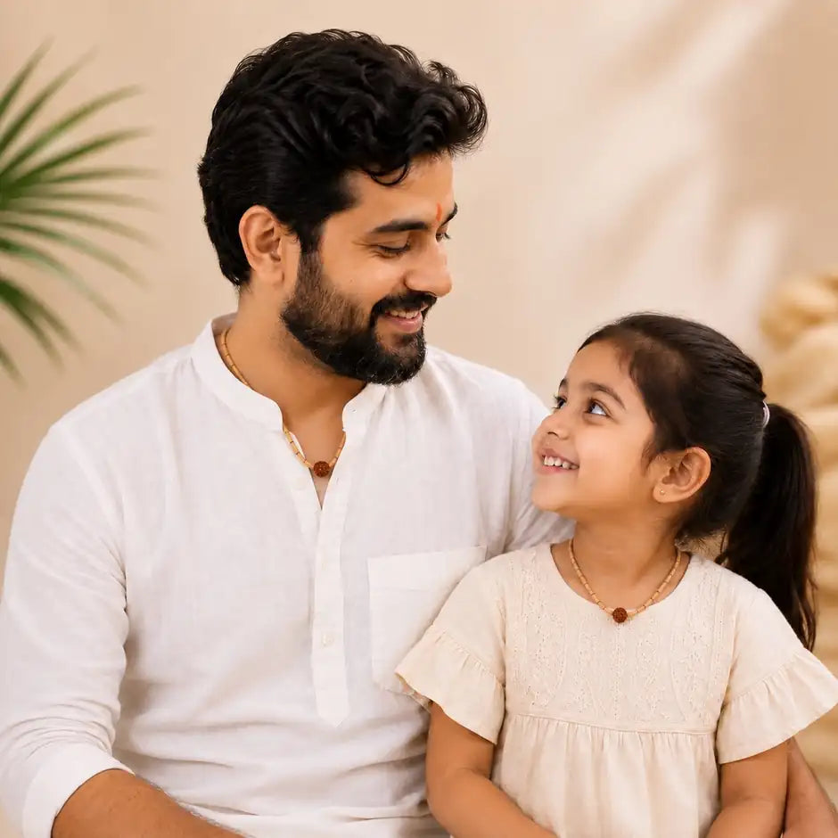 Man and Child Wearing Tulsi Kanthi Mala with Rudraksha