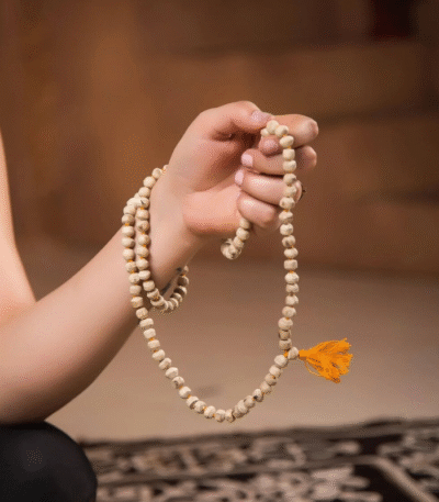 Handcrafted 108+1 Beads Tulsi Japa Mala from Vrindavan for Krishna Meditation.